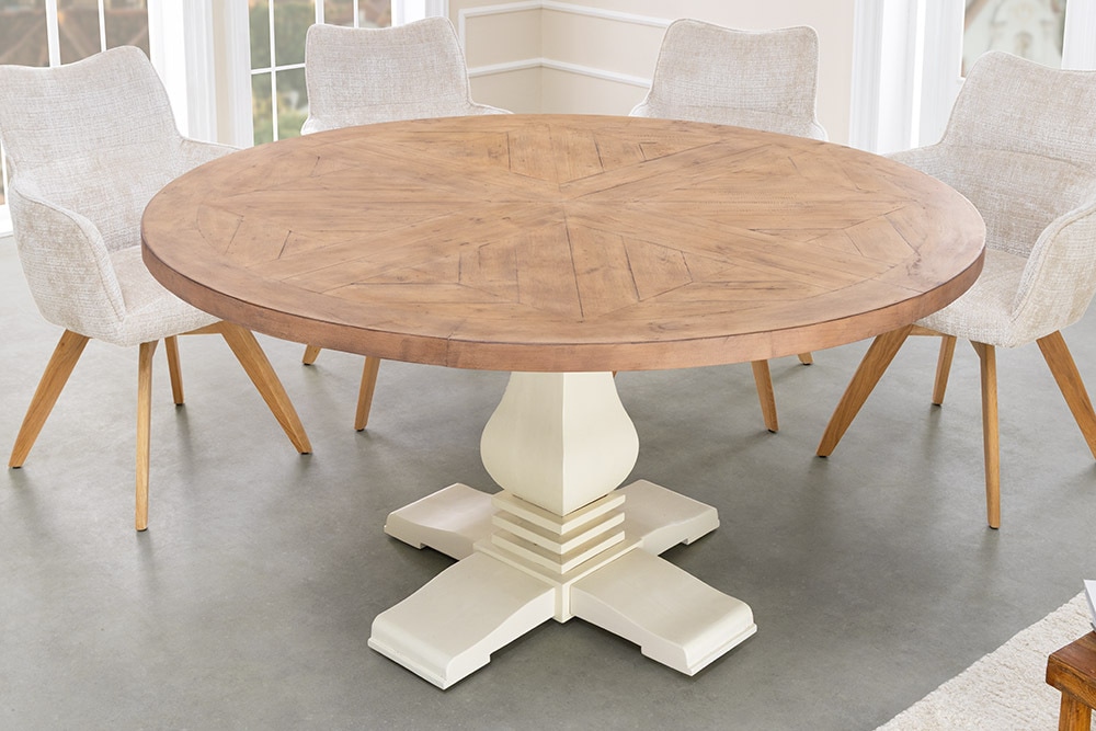 Runder Esstisch HAMPTONS 120cm hellbraun creme recycelte Pinie Massivholz