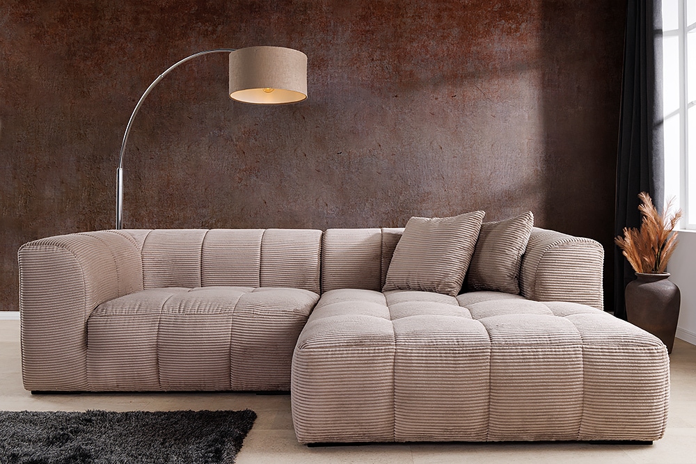 Modernes Ecksofa ZERO GRAVITY 240cm greige Cord 3-Sitzer Couch L-Form