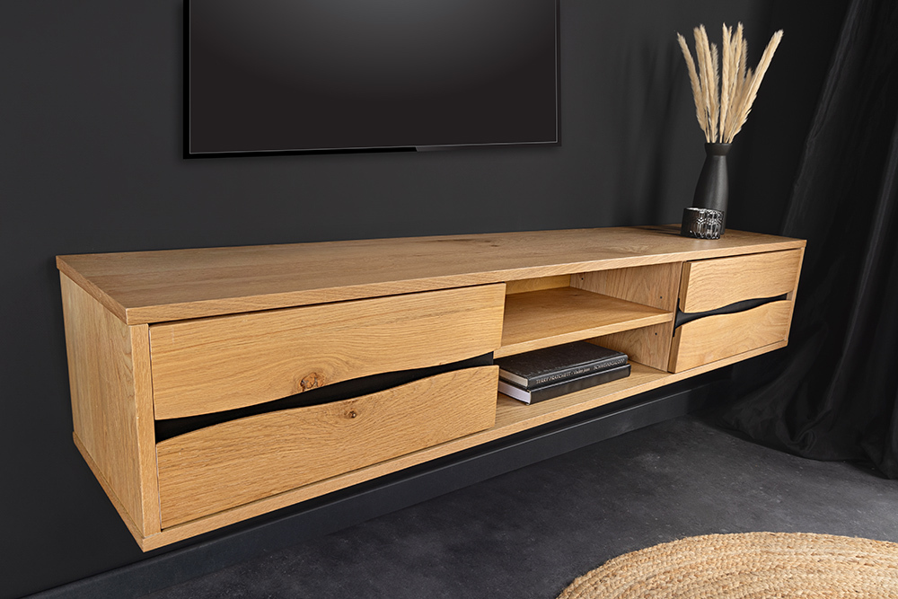 Hängendes TV-Lowboard LIVING EDGE 160cm natur schwarz Wildeiche geölt Baumkante