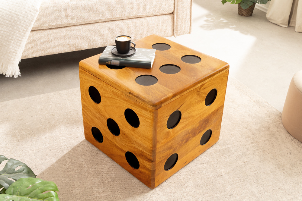 Massiver Würfel-Hocker CUBE 40cm natur Mangoholz Beistelltisch stapelbar mit Fach