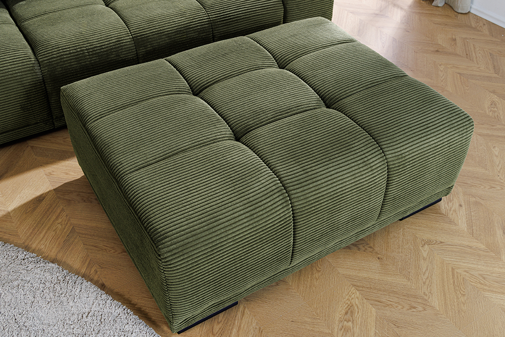 Moderner Hocker ELEGANCIA 110cm grün Cord mit Ziersteppung