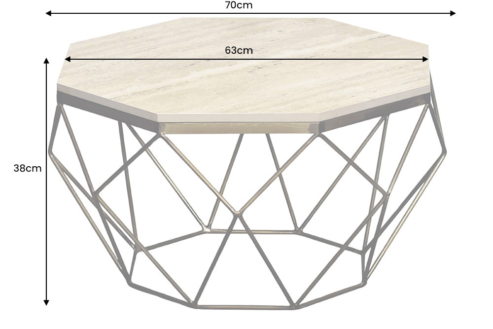 Handgefertigter Couchtisch DIAMOND 70cm beige Travertin messing Eisen