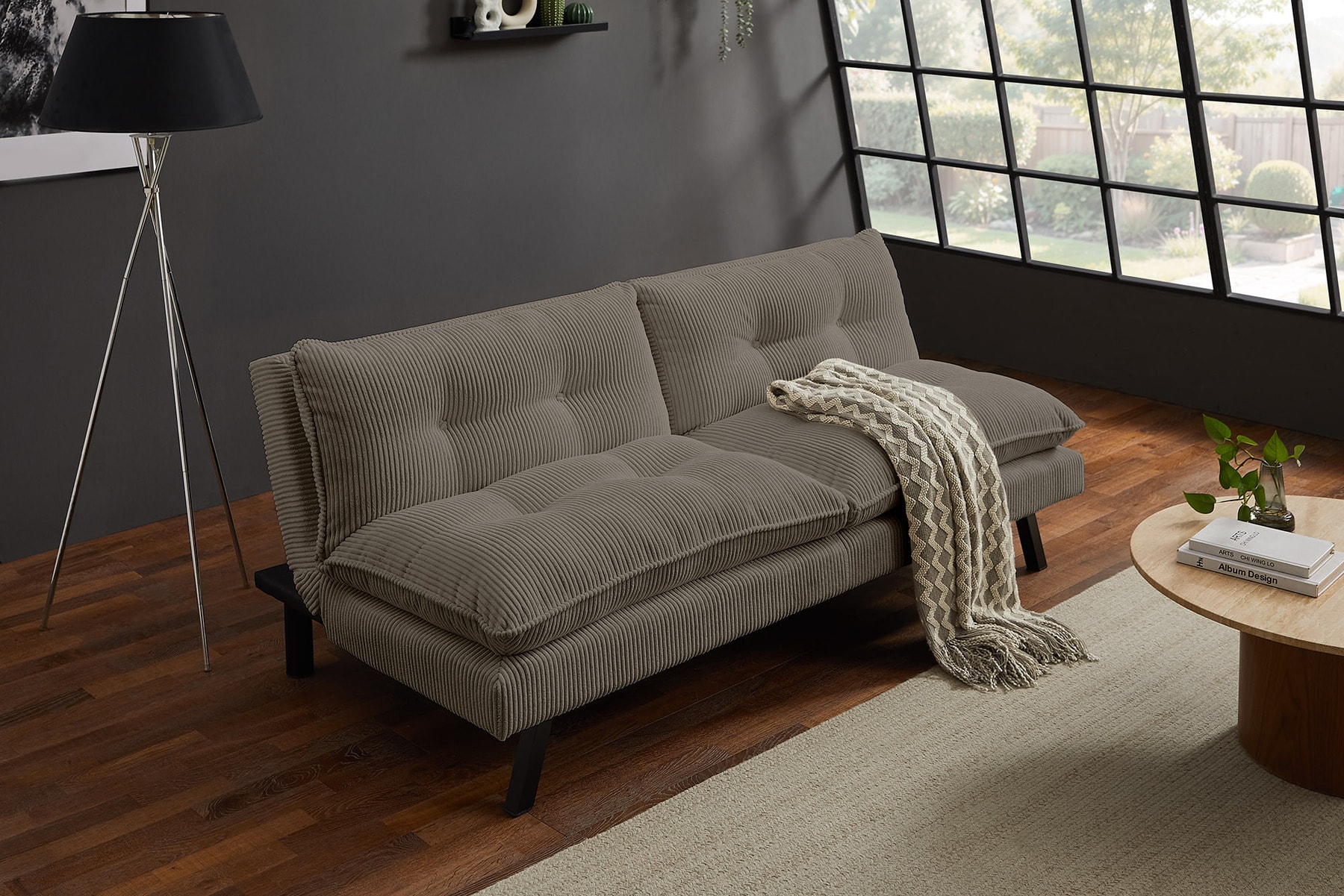 Modernes Schlafsofa COCOONING 190cm greige Cord 3-Sitzer Couch