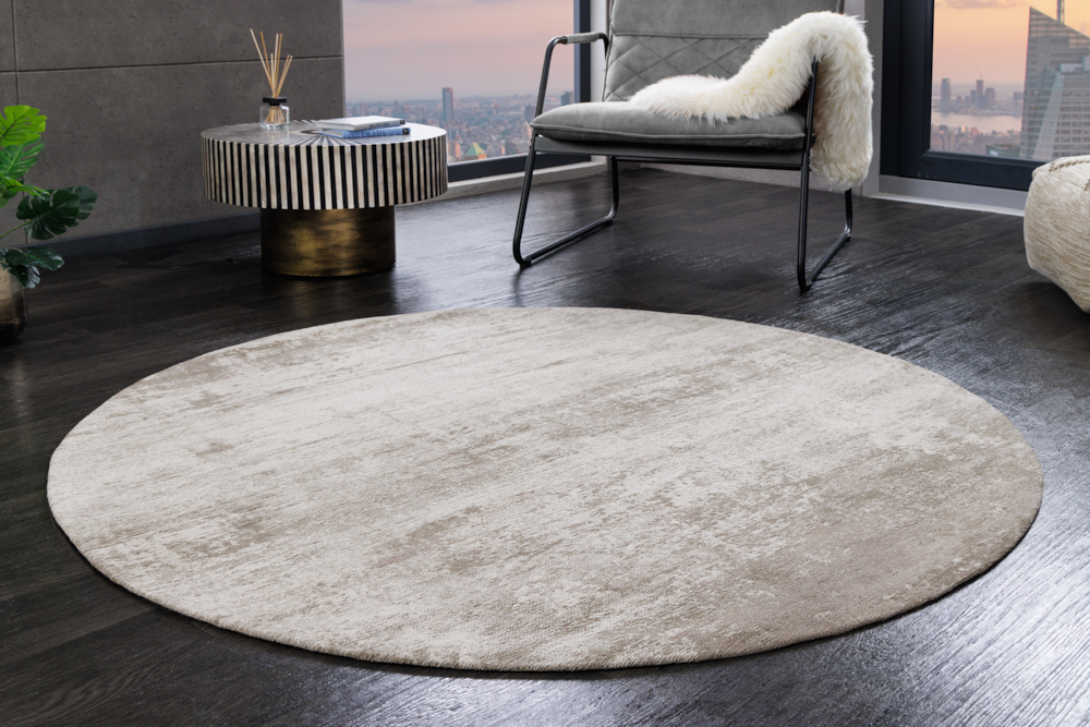 Design Teppich MODERN ART 150cm beige grau Used Look Vintage Baumwolle