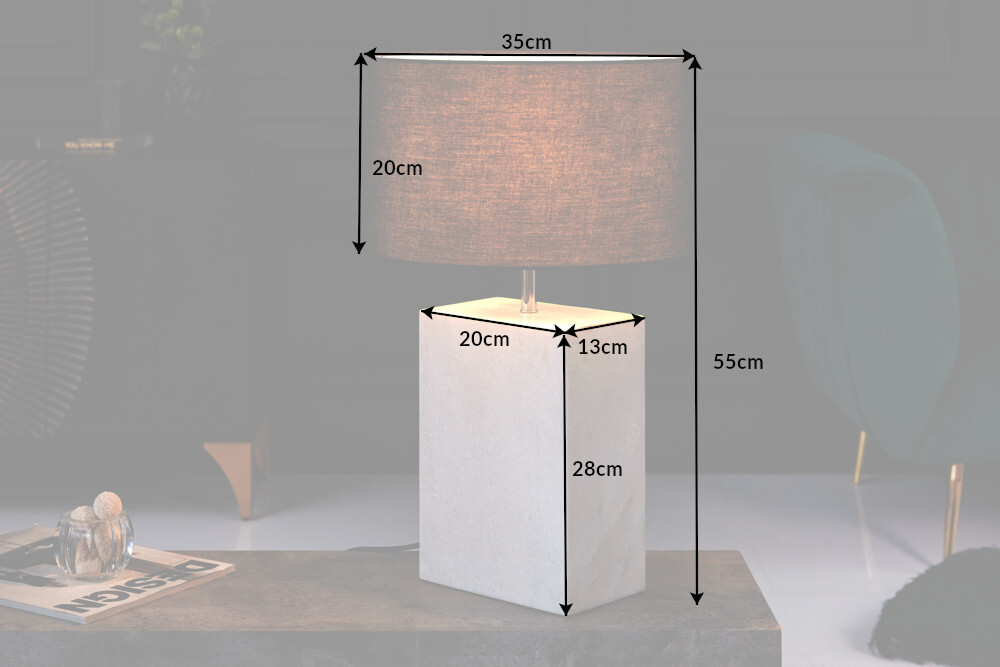 Design Tischlampe NOBLE 55cm weiß Marmorfuß Stoffschirm