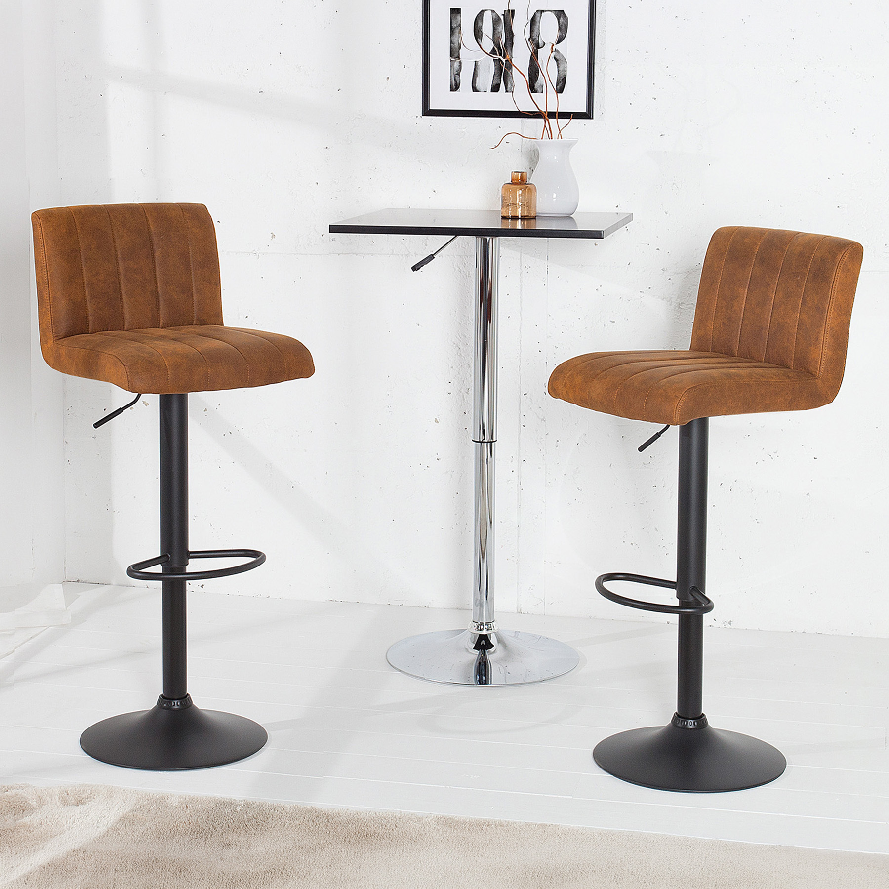 Drehbarer Barhocker PORTLAND vintage braun Microfaser Barstuhl mit Lehne höhenverstellbar