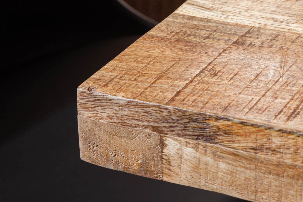Massiver Esstisch IRON CRAFT 140cm Mangoholz schwarzes Eisengestell Kufe Industrial Design