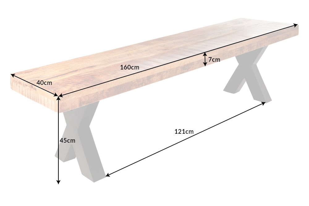 Industrial Sitzbank IRON CRAFT 160cm Mangoholz mit schwarzen X-Beinen