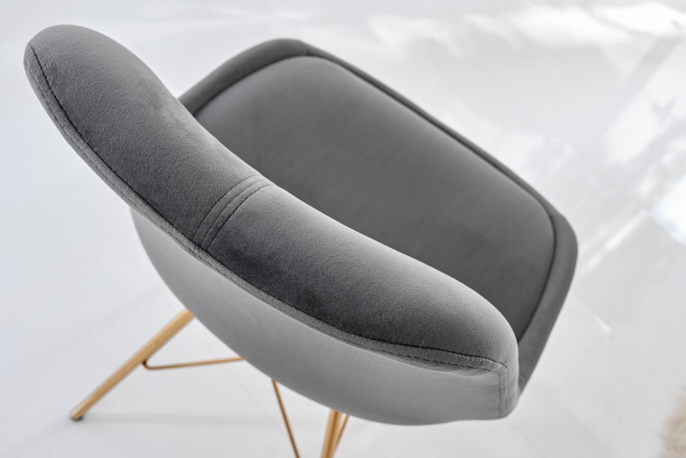 Design Stuhl SCANDINAVIA MEISTERSTÜCK dunkelgrau Samt goldene Beine