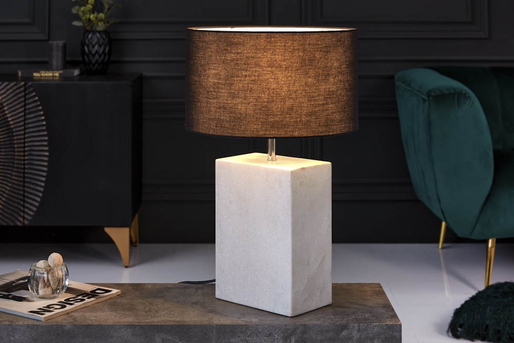 Design Tischlampe NOBLE 55cm weiß Marmorfuß Stoffschirm
