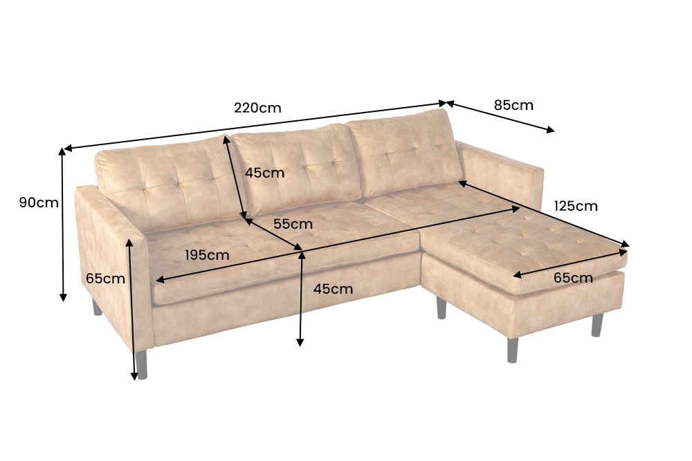 Ecksofa STOCKHOLM 220cm senfgelb Samtstoff Federkern 3-Sitzer-Sofa