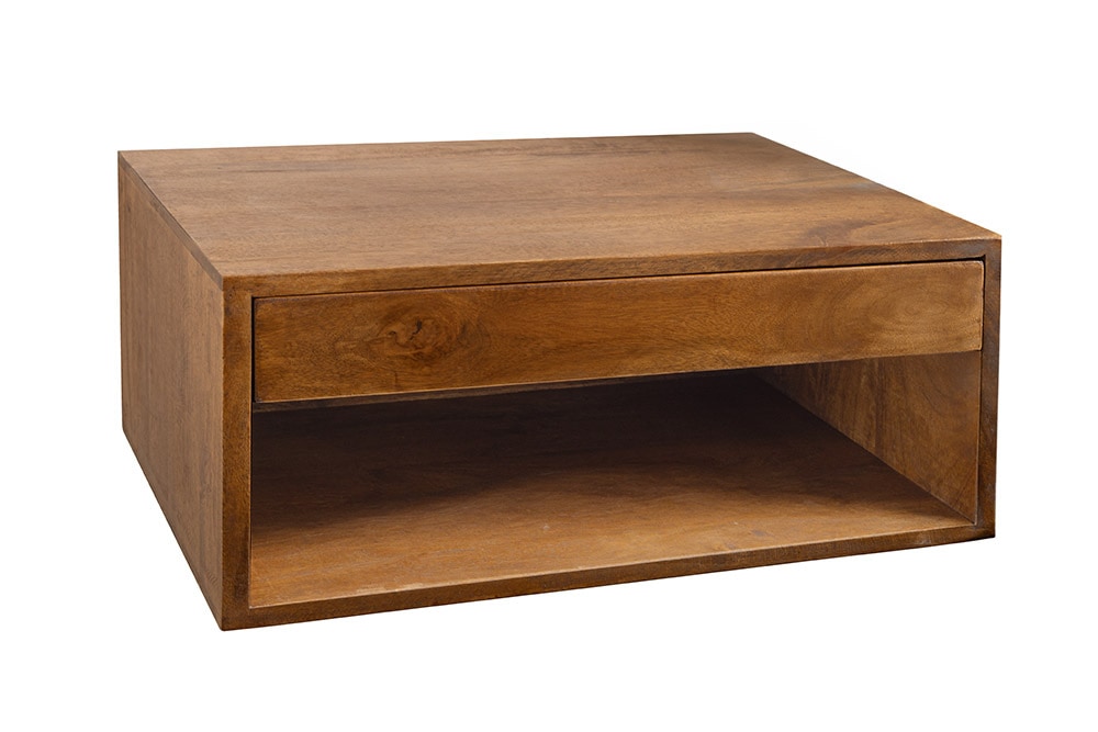 Hängender Nachttisch PURE 50cm braun Mangoholz honey finish Wandregal Schublade