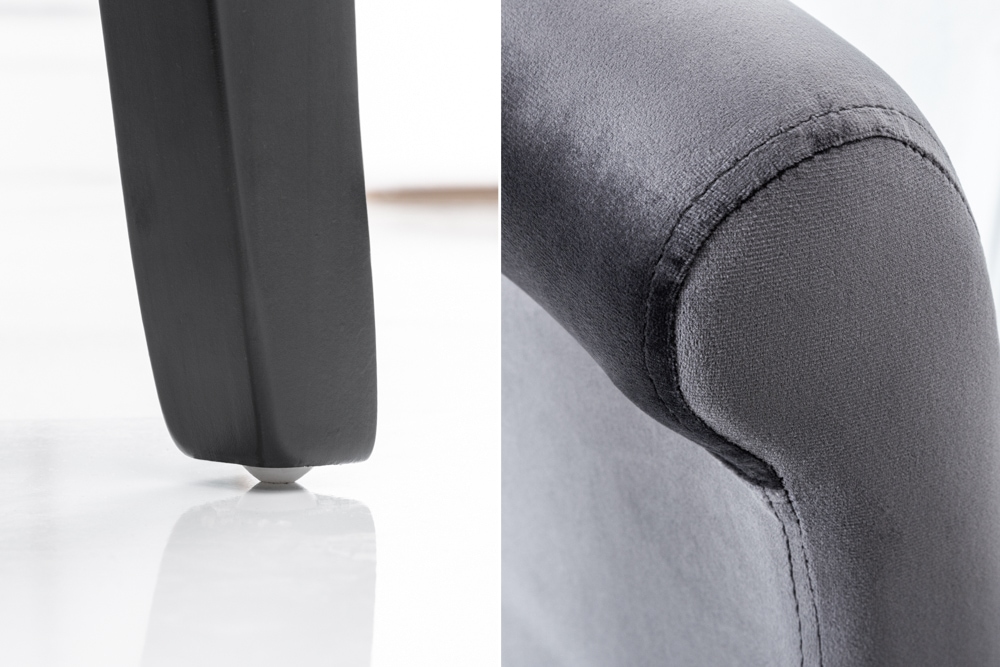 Design Stuhl CASA grau Samt mit Zierknöpfen Massivholzbeine
