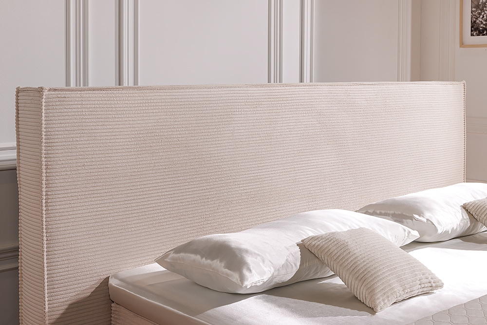 Design Boxspringbett SIGNUM 180x200cm beige Cord inkl. Topper Matratze und Stauraum