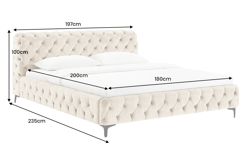 Design Bett MODERN BAROCK 180x200cm champagner Samt Chesterfield Doppelbett