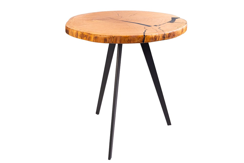 Runder Couchtisch ARBOR 55cm natur Eiche Massivholz schwarz Metall Beistelltisch