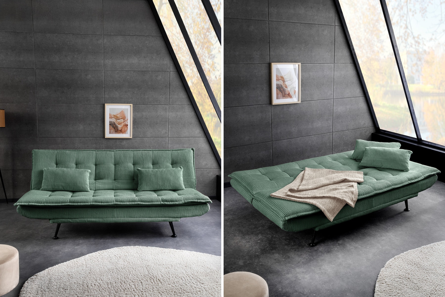 Modernes Schlafsofa JAZZ 190cm grün Cord 3-Sitzer Couch