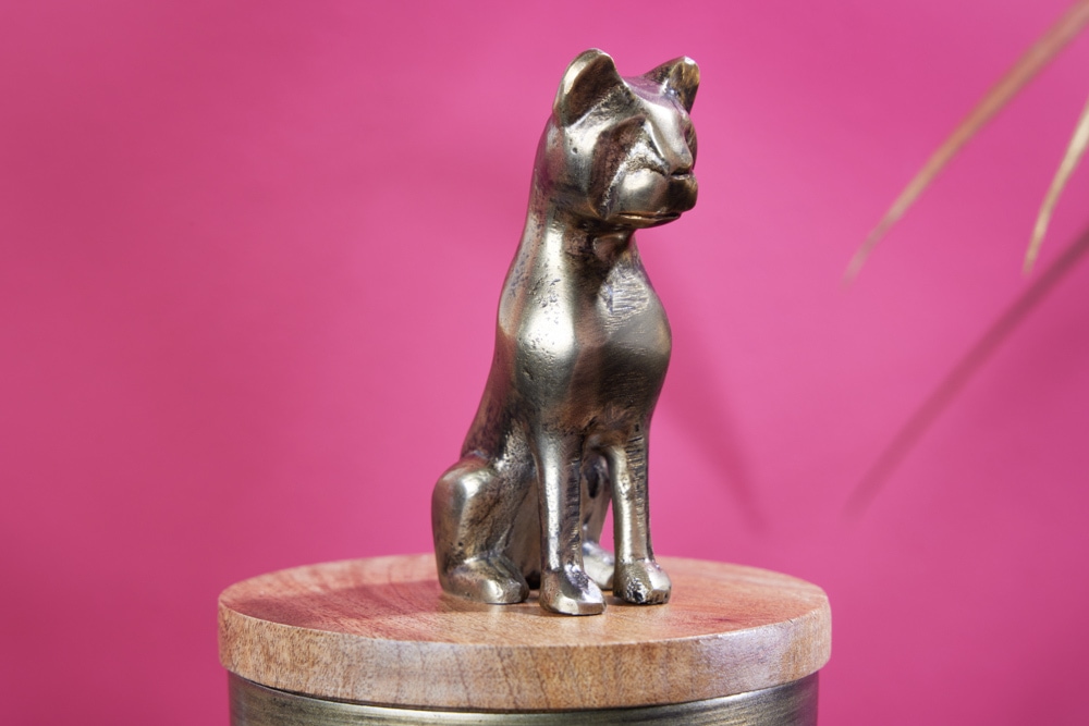 Design Dose PANTHER 20cm gold natur Mangoholz Panther-Figur Metall Dekoration