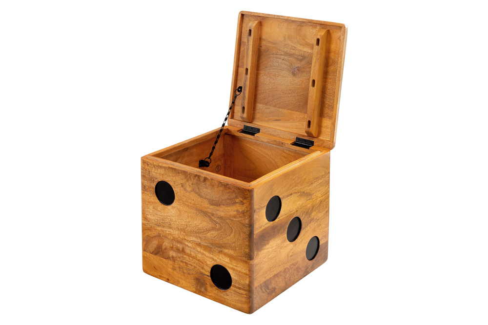 Massiver Würfel-Hocker CUBE 40cm natur Mangoholz Beistelltisch stapelbar mit Fach