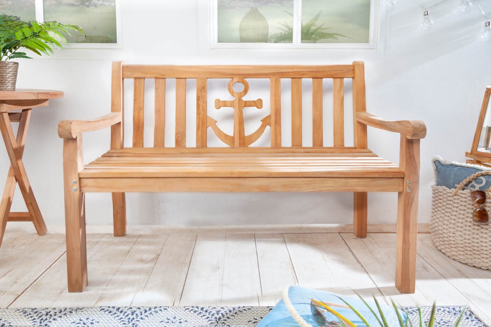 Massive Gartenbank EMPIRE TEAK 120cm Teakholz mit Ankerdesign