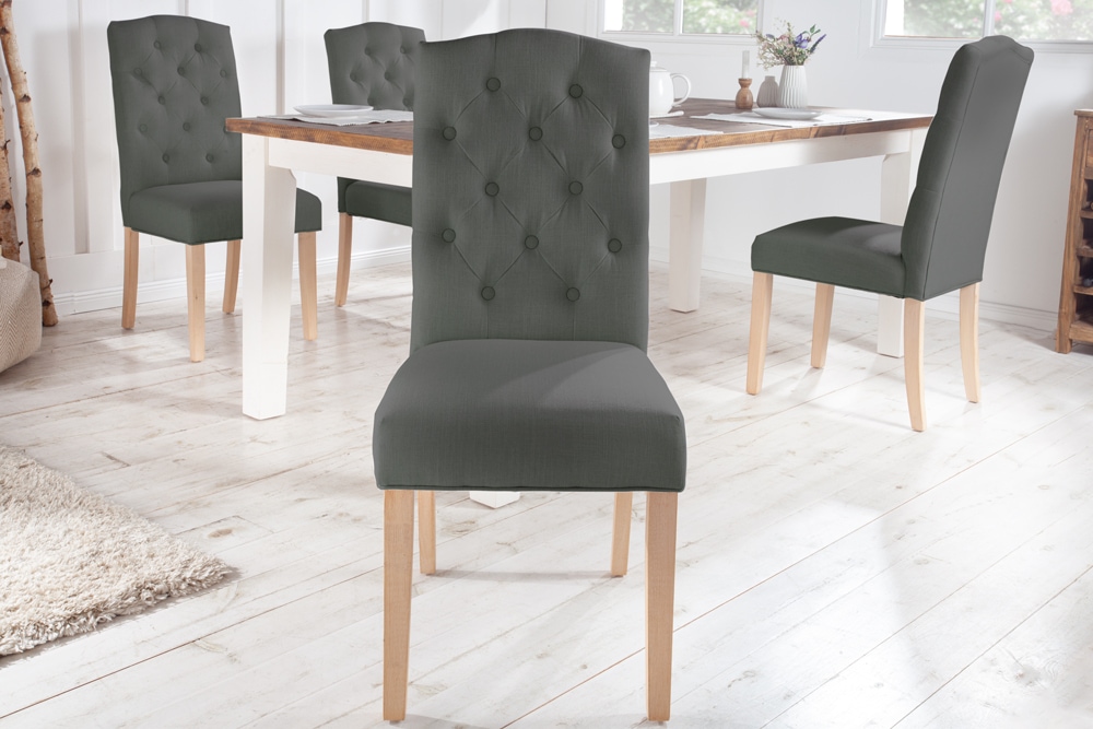 Eleganter Stuhl CASTLE grau mit Chesterfield Steppung