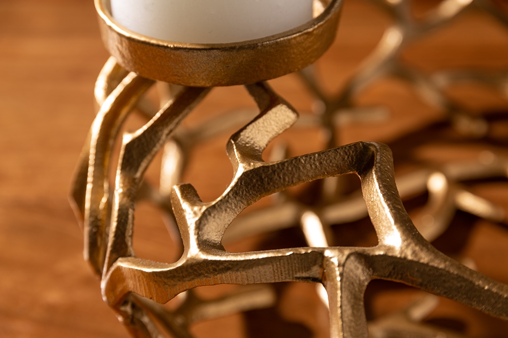 Eleganter Kerzenhalter ABSTRACT 38cm gold Kranz aus Ästen für 4 Kerzen