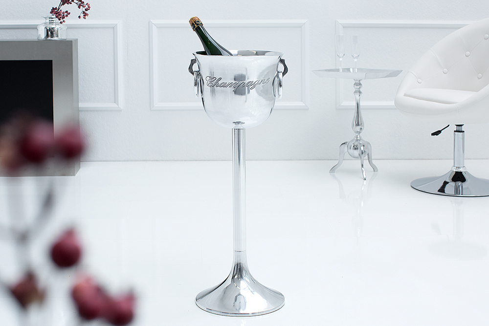 Eleganter Sektkühler CHAMPAGNE 75cm silber poliert Flaschenkühler