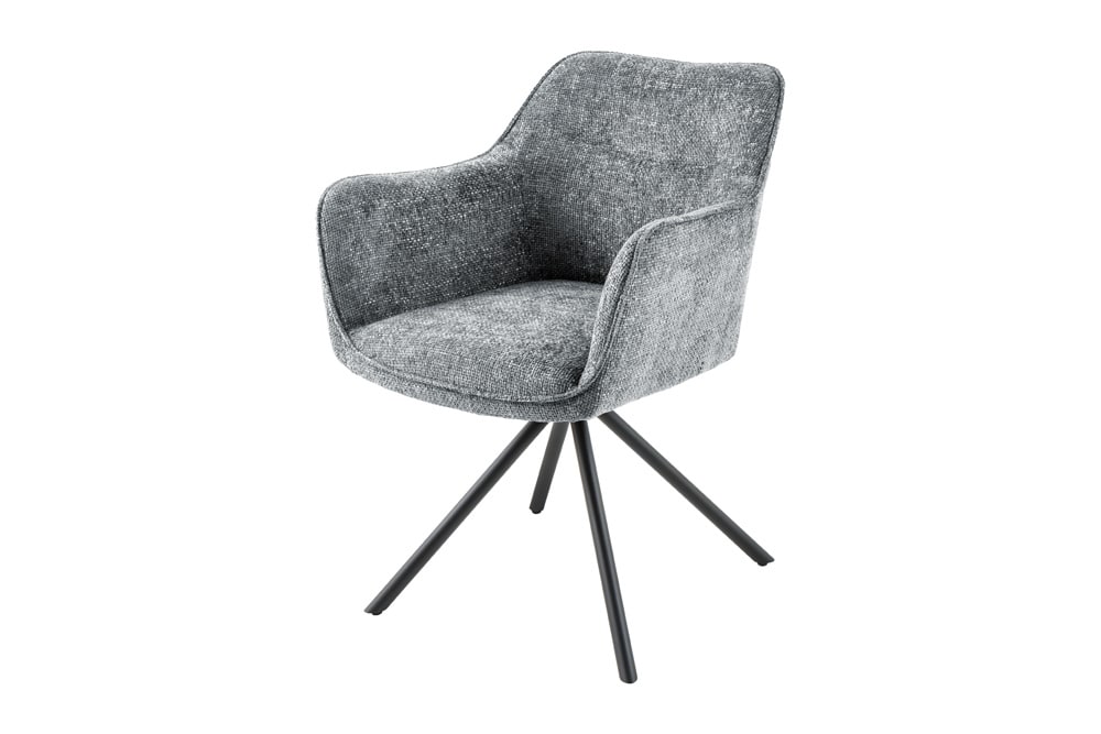 Drehbarer Stuhl VERONA grau Strukturstoff mit Armlehne Metallbeine schwarz