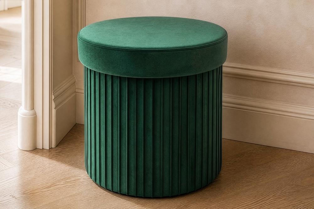 Runder Hocker ÉLAN 40cm grün Samt faltbar mit Stauraum