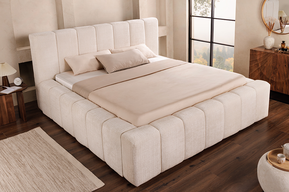 Boxbett SAVOY 180x200cm weiß Chenille Cremona mit Lattenrost und Stauraum