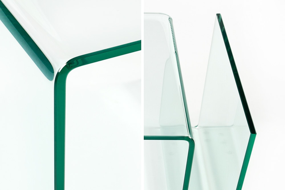 Extravaganter Glas Couchtisch FANTOME 50cm Beistelltisch mit Ablage für Magazine transparent