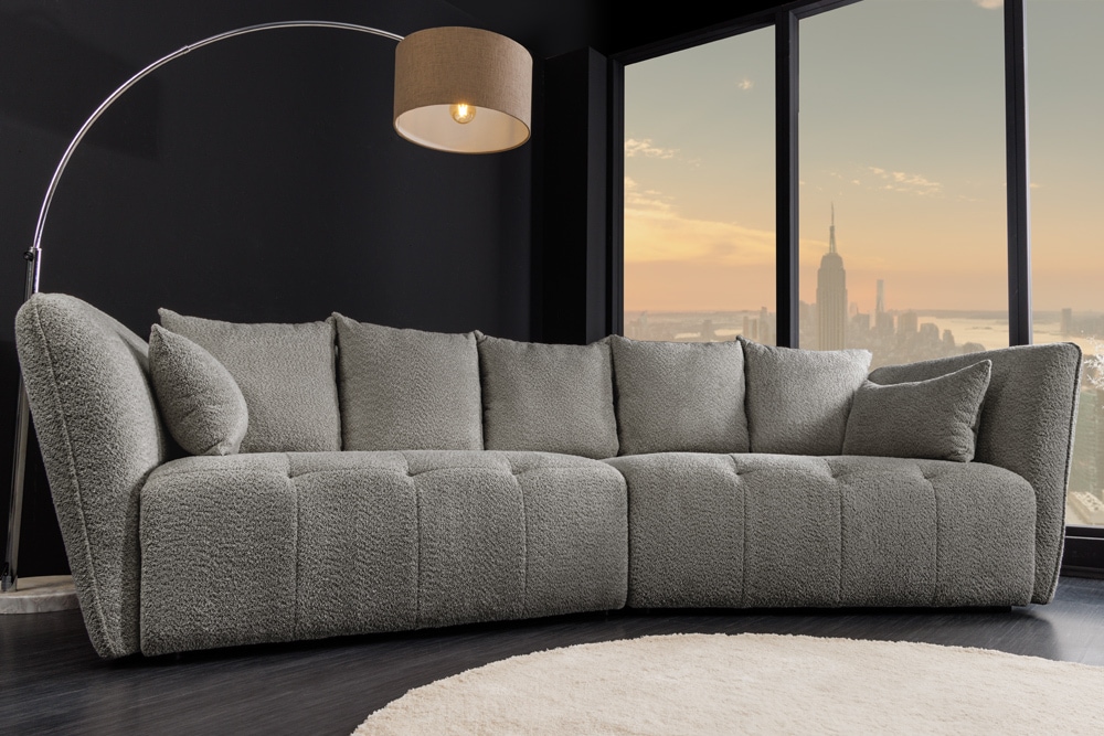 Modernes Big Sofa ROYAL 295cm grau Bouclé Federkern XXL-Couch inkl. Kissen