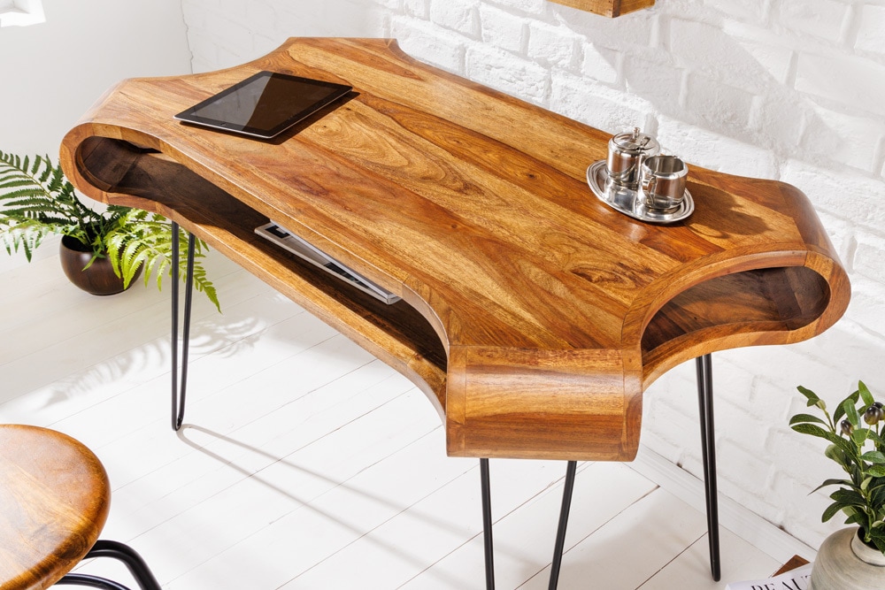 Massivholz Schreibtisch ORGANIC LIVING 120cm braun Sheesham stone finish mit Stauraum