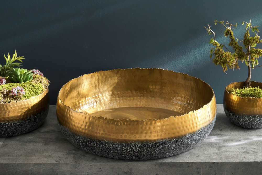 Handgearbeitete Deko Schale ORIENT 52cm gold mit Patina im Classic Hammerschlag Design