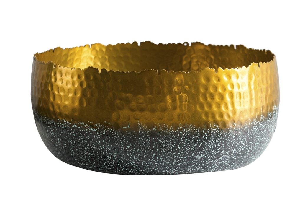 Handgearbeitete Deko Schale ORIENT 31cm gold mit Patina im Classic Hammerschlag Design