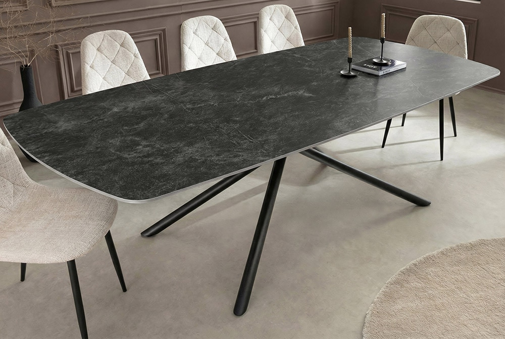 Design Esstisch OSAKA 160cm anthrazit Keramik schwarz Sterngestell Metall