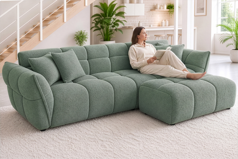 XXL Sofa CLOUD 260cm salbei Bouclé Bigsofa Federkern inkl. Kissen » Jetzt kaufen