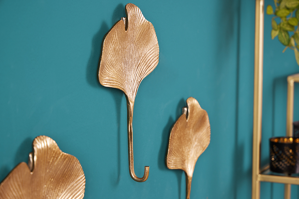 Dekoratives Kleiderhaken 3er Set GINKGO 30cm gold handmade Metall Dekoratives Kleiderhaken 3er Set GINKGO 30cm gold handmade Metall