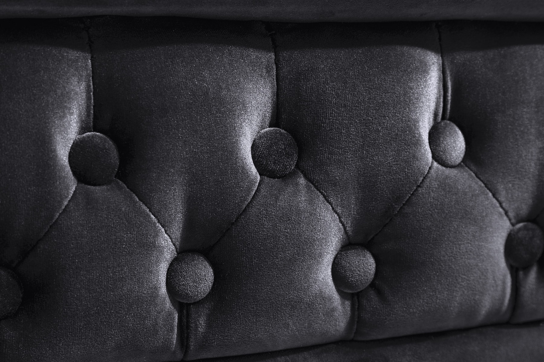 Barock Sofa CHESTERFIELD 205cm schwarz Samt Federkern Knopfheftung 3-Sitzer Couch