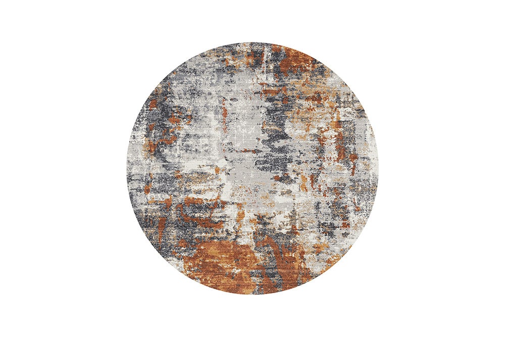 Runder Design Teppich MODERN ART 230cm beige grau kupfer Kurzflor Indoor