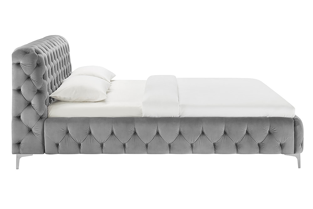 Design Bett MODERN BAROCK 160x200cm grau Samt Chesterfield Doppelbett
