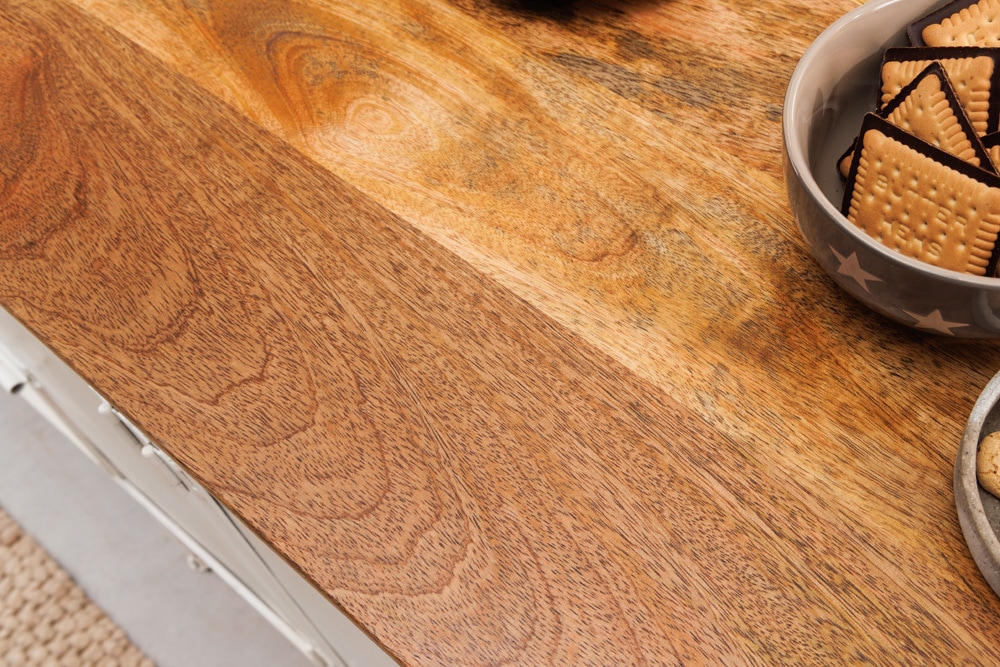 Extravaganter Barschrank SCOOTER 250cm weiß Retro-Konsole Motorroller mit Mangoholz Upcycling