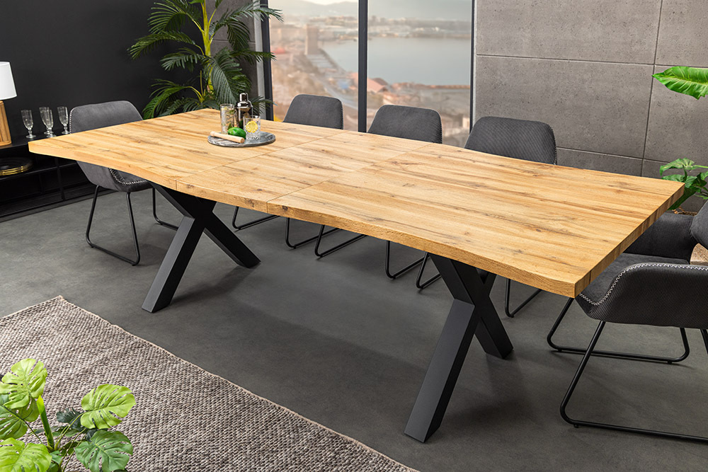 Ausziehbarer Esstisch WILD 160-200cm braun Wildeichen-Design schwarz Baumkante » Jetzt kaufen