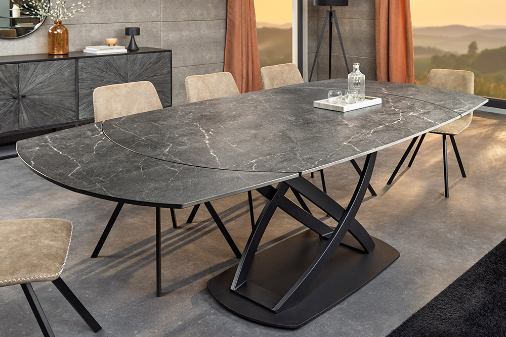 Ausziehbarer Esstisch INCEPTION 130-190cm anthrazit oval Keramik schwarz Metall » Jetzt kaufen