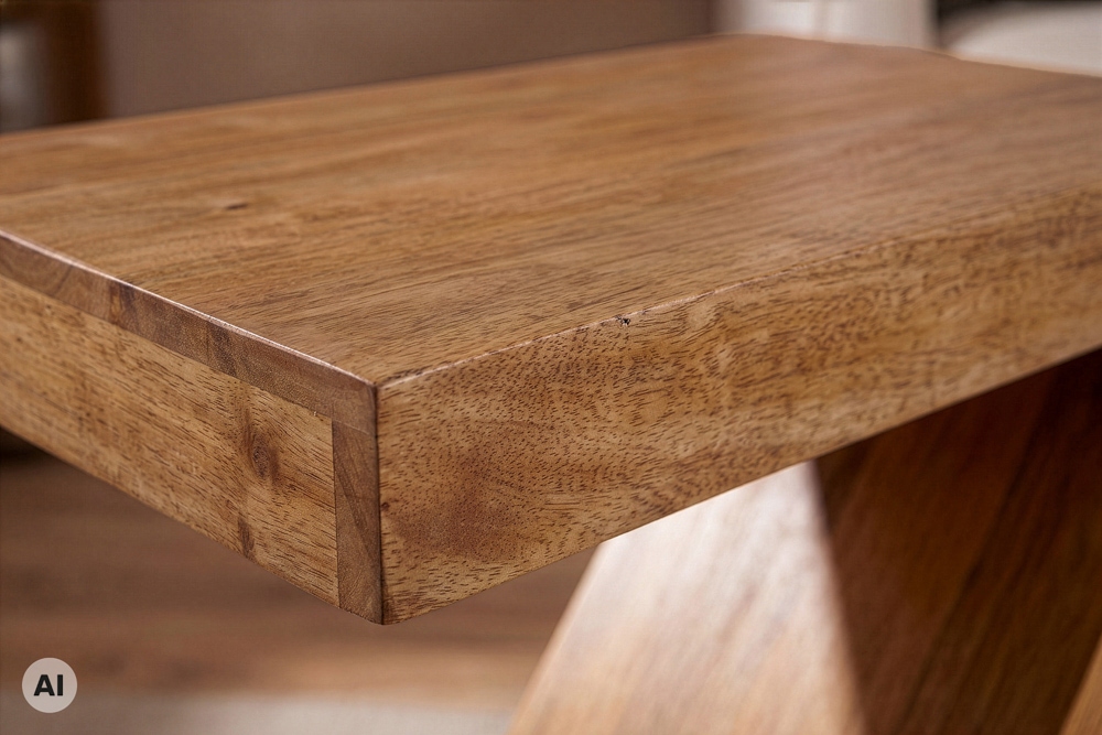 Massiver Beistelltisch Z 60cm braun honey finish Mangoholz Z-Form handmade