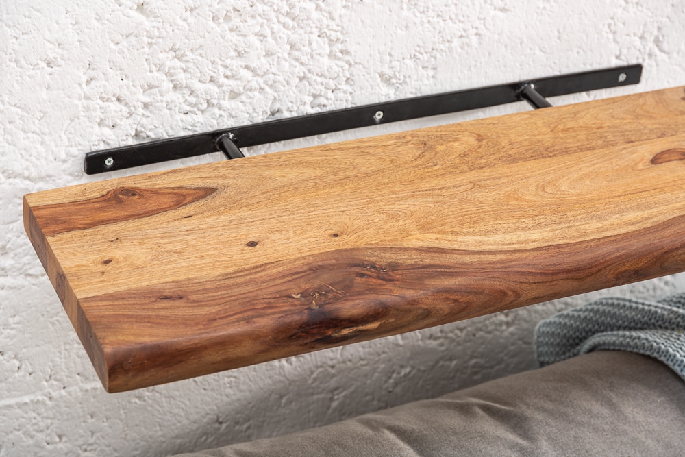 Massives Wandregal MAMMUT 80cm braun Sheesham stone finish Regalbrett mit Baumkante