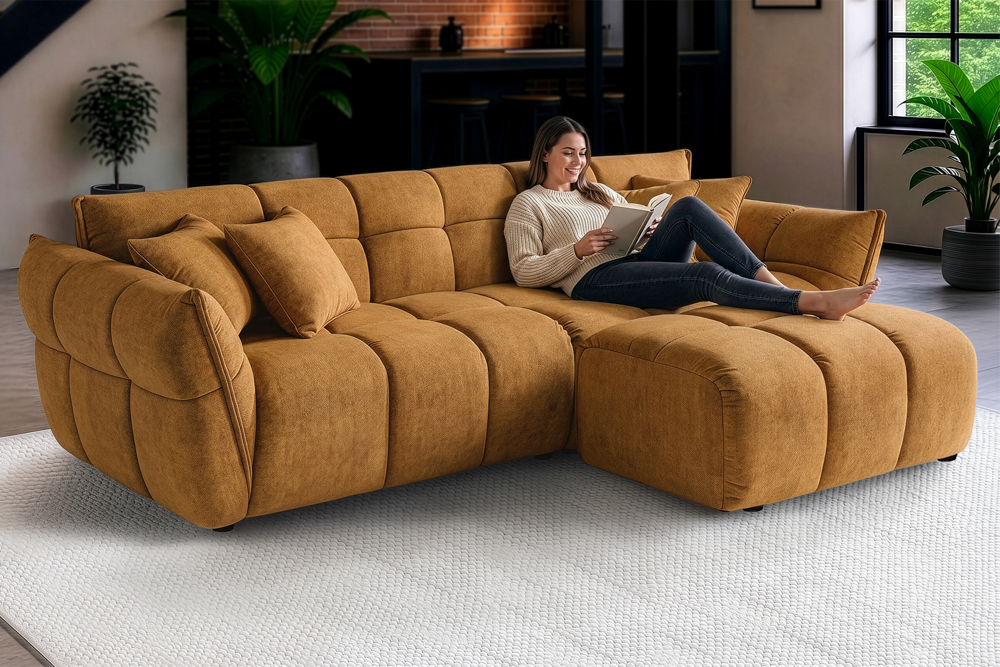 XXL Sofa CLOUD 260cm senfgelb Vogue Samtstoff Bigsofa Federkern inkl. Kissen