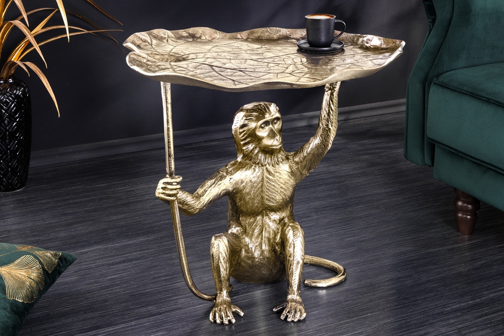 Design Beistelltisch WILDLIFE MONKEY 60cm gold antik Metall handmade