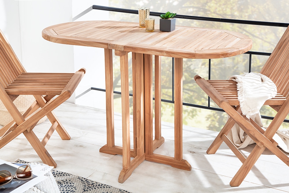 Massiver Balkontisch EMPIRE TEAK 120cm natur Teakholz klappbar Gartentisch Outdoor