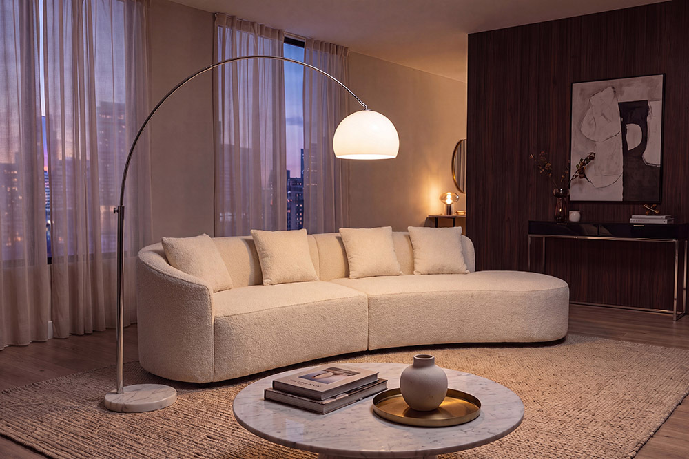 Ausziehbare Bogenlampe LOUNGE DEAL 175-205cm weiß Marmorfuß Stehlampe